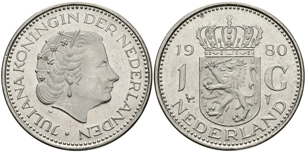 Нидерланды 1 гульден 1980 Юлиана (1948-1980) KM 184а никель 94-653
