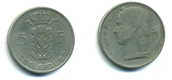 БЕЛЬГИЯ 5 ФРАНКОВ 1948 BELGIQUE KM 134.1 медно-никель 89-1734