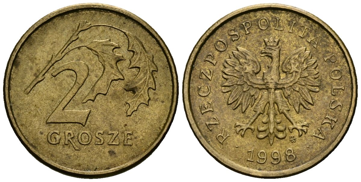 Польша 2 гроша 1998 MW KM 277, Parchimowicz 702e латунь 4136-764