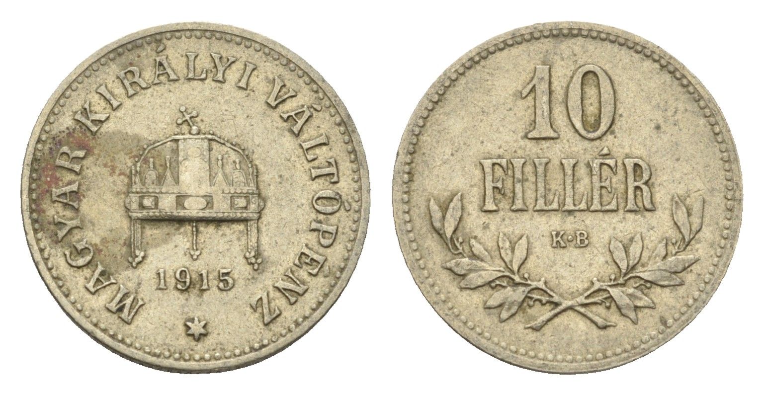 Венгрия 10 филлеров 1915 KB, Франц Иосиф I (1848-1916) KM 494 медь цинк никель 4664-954