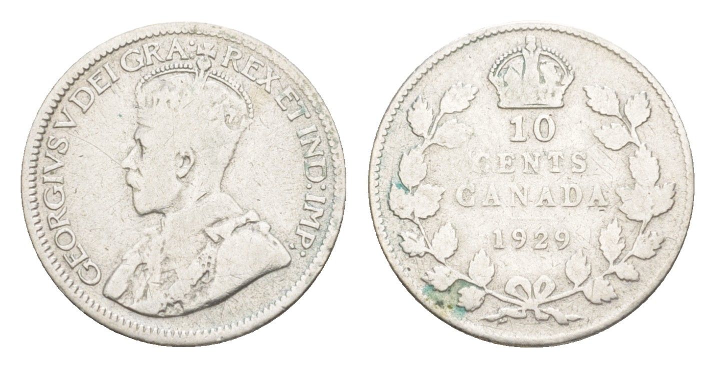 Канада 10 центов 1929 Георг V (1910-1936) KM 23a серебро 4639-534