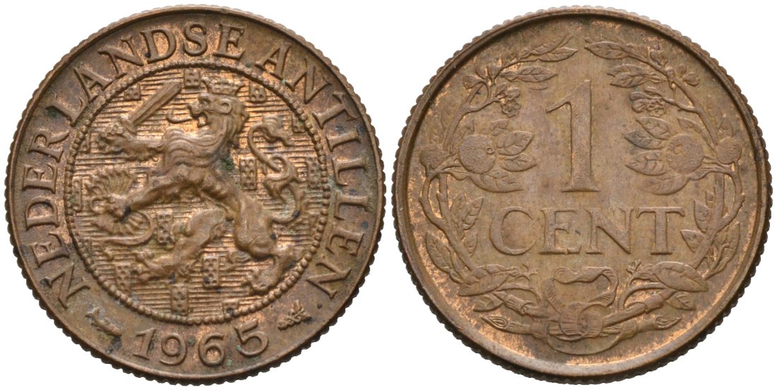 Нидерландские Антилы 1 цент 1965 Юлиана (1948-1980) KM 1 бронза 4564-526