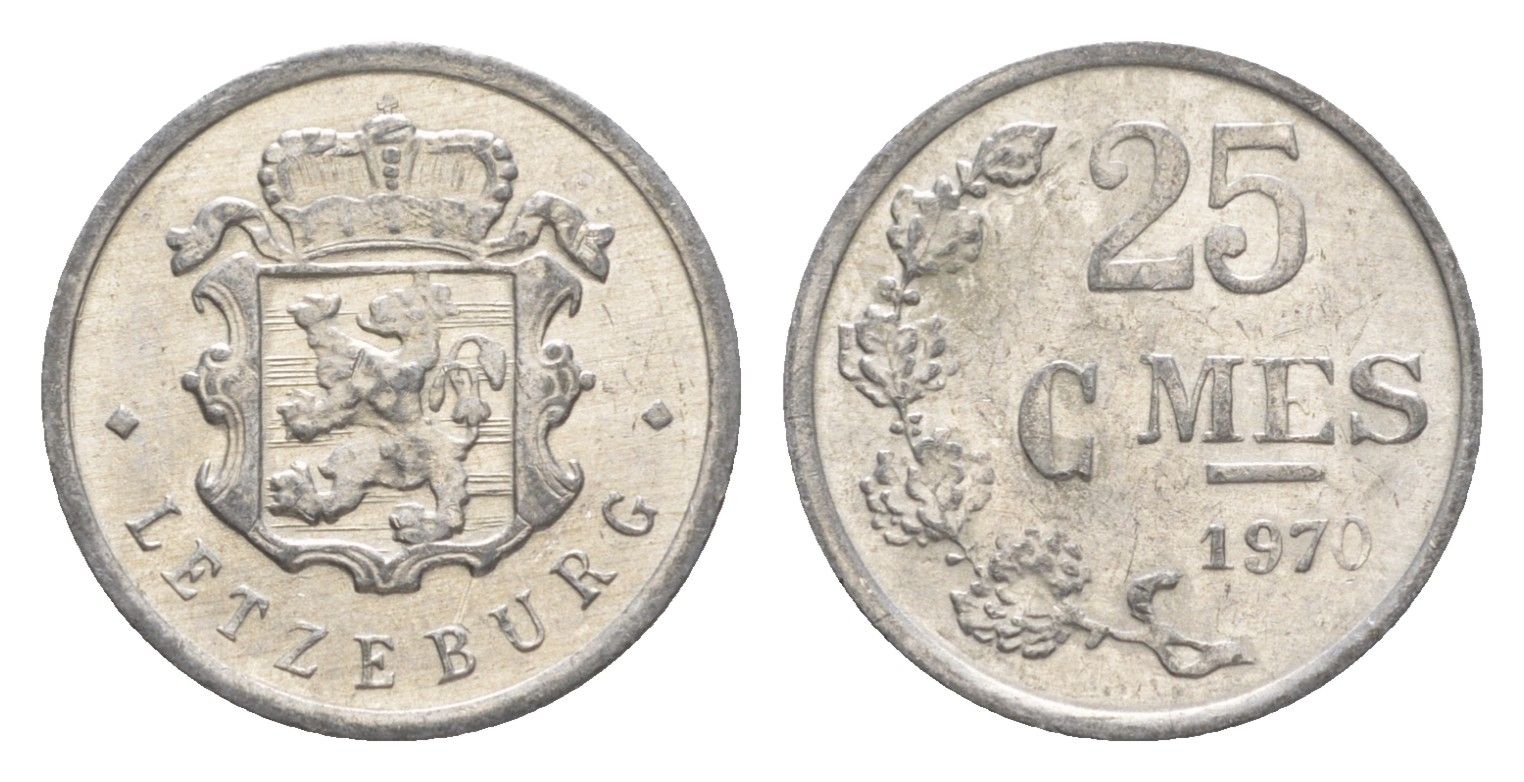 Люксембург 25 сантимов 1970 Герцог Жан (1964-1999) KM 45a алюминий 4649-668
