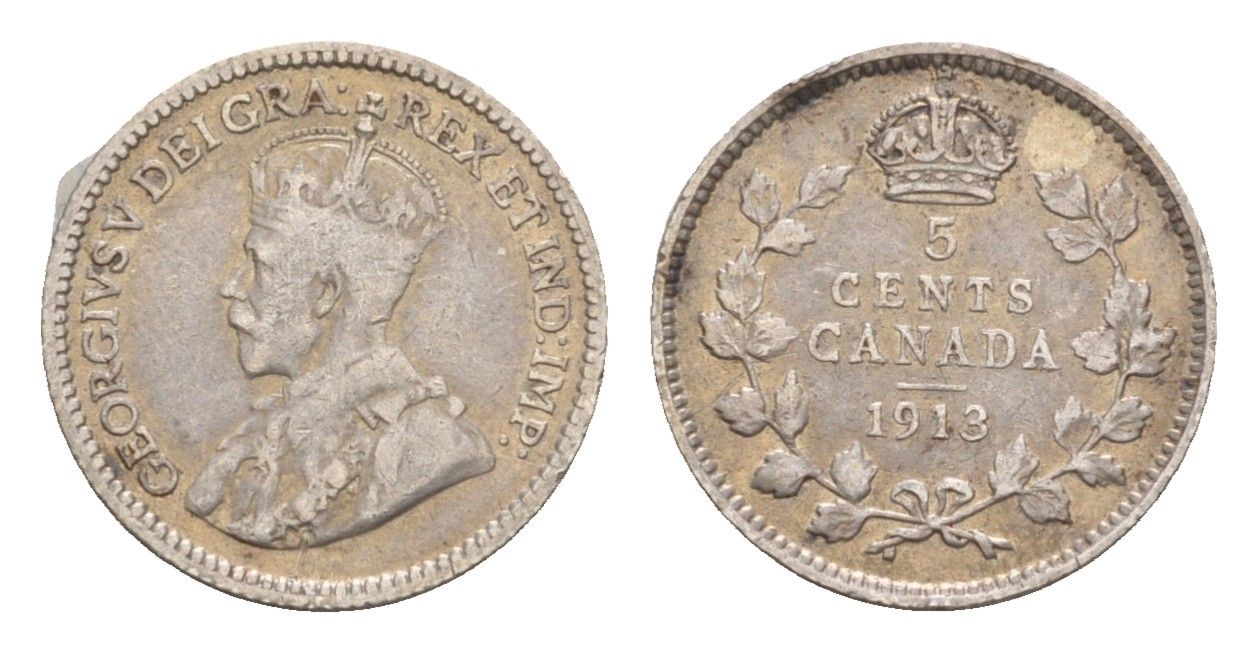 Канада 5 центов 1913 Георг V (1910-1936) KM 22 серебро 4655-438