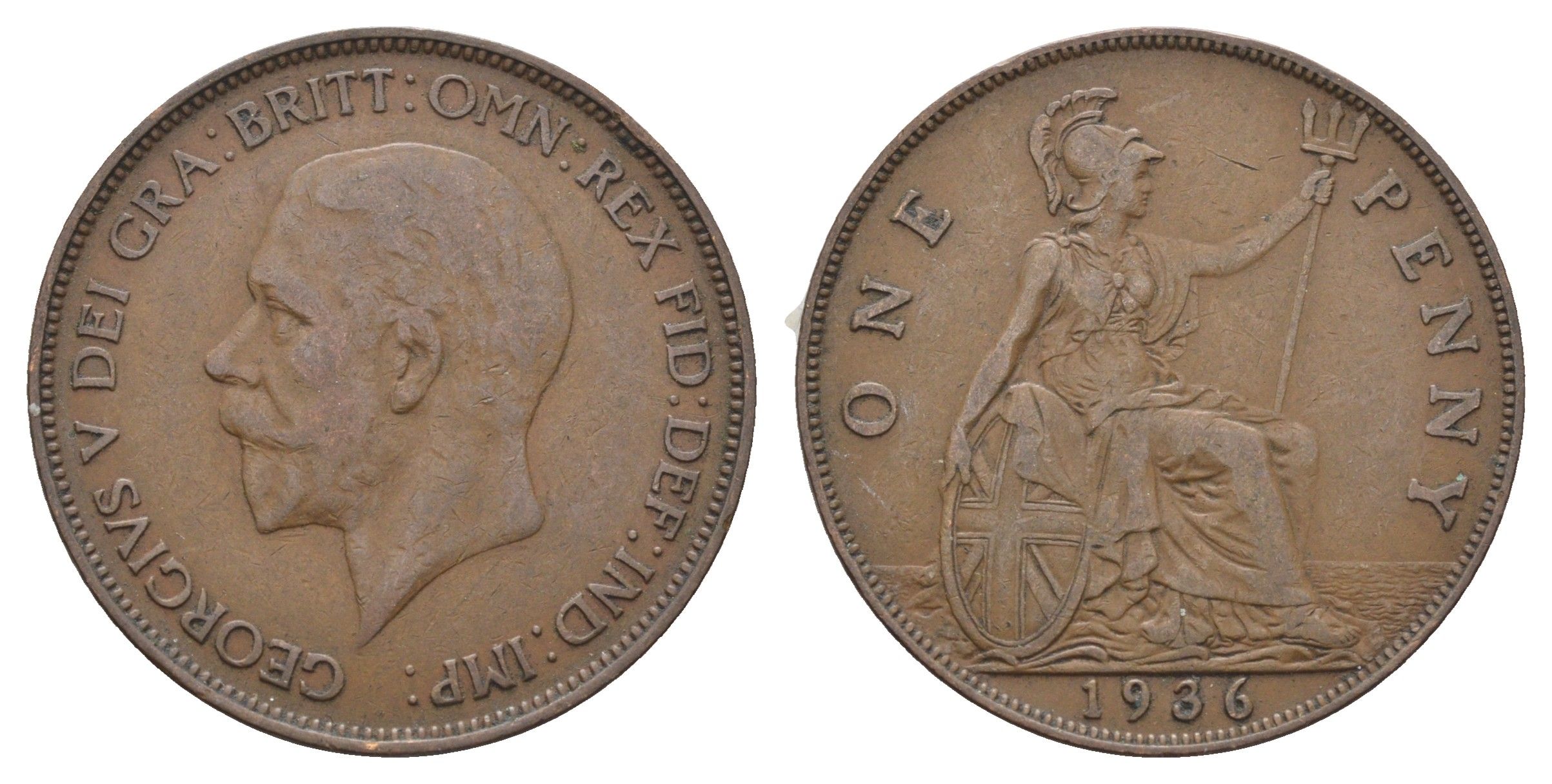 Великобритания 1 пенни 1936 Георг V (1910-1936) KM 838, Spink 4055 бронза 4661-741