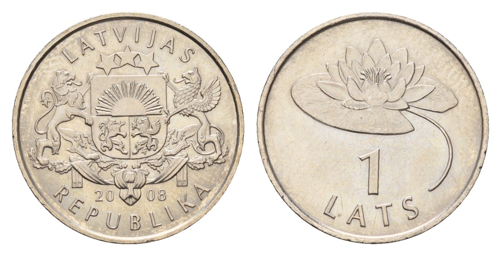 Латвия 1 лат 2008 Лилия KM 92 медно-никель UNC 4679-341