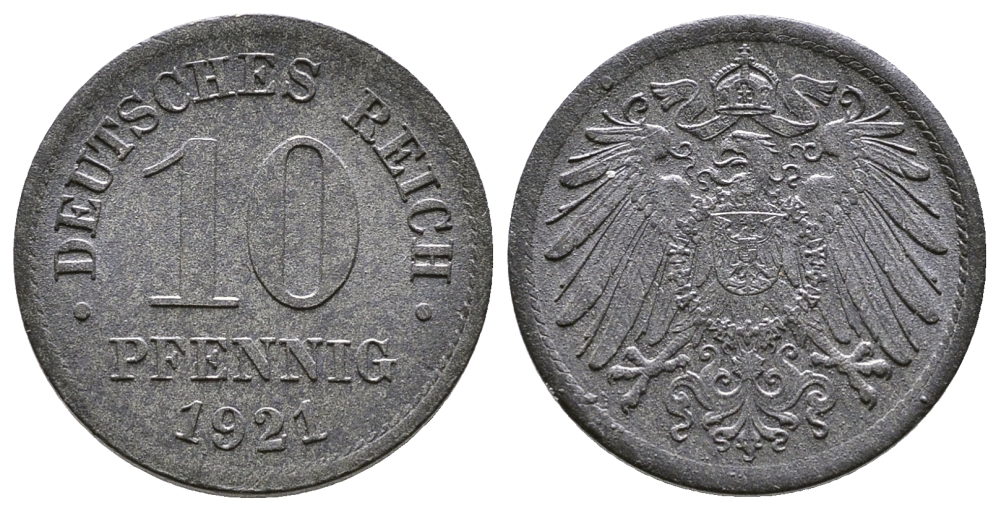 ГЕРМАНИЯ 10 ПФЕННИГОВ 1921 KM 26, J. 299 цинк 4380-226