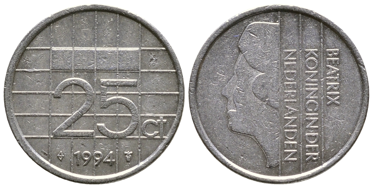 НИДЕРЛАНДЫ 25 ЦЕНТОВ 1994 БЕАТРИКС KM 204 никель 4383-1123