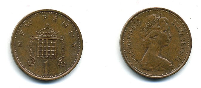 Великобритания 1 пенни 1973 Елизавета II (1952-2022) КМ 915, Spink B1 бронза 4110-751