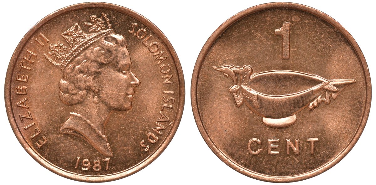 Соломоновы острова 1 цент 1987 Елизавета II (1953-) KM 24 сталь плакированная бронзой aUNC 4602-926
