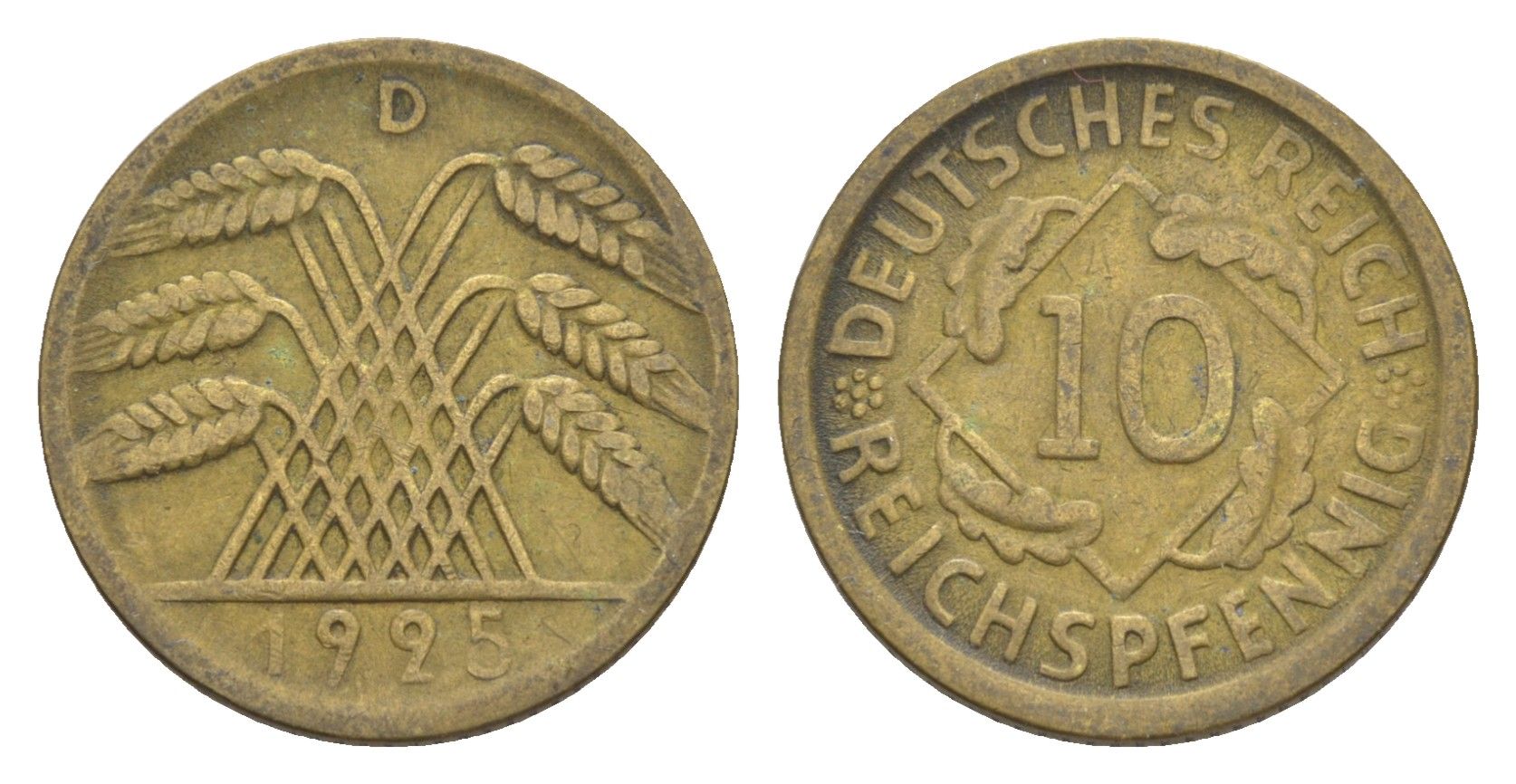 Германия 10 рейхспфеннигов 1925 D KM 40, J. 317 алюминиевая бронза 4640-358