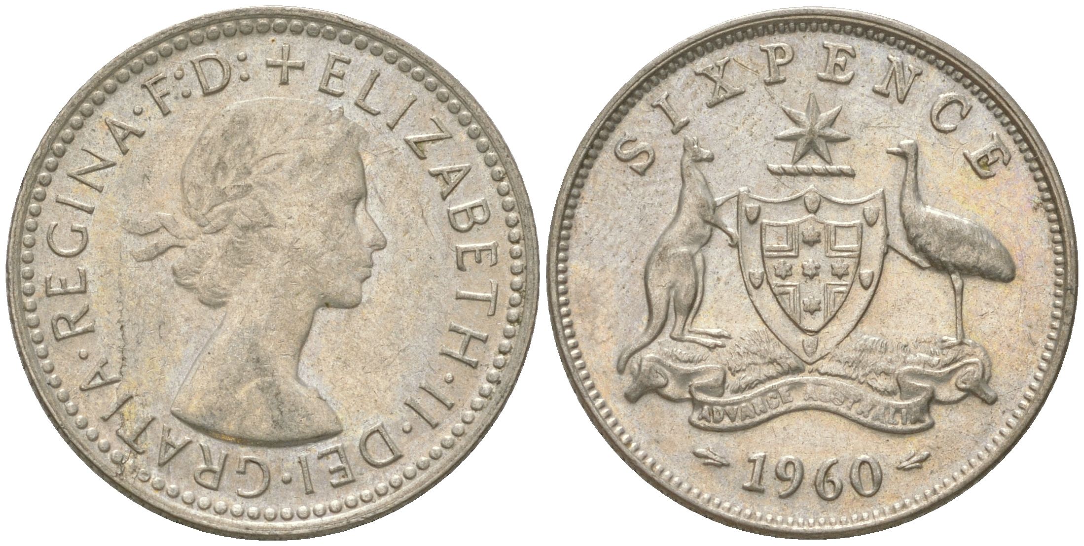 Австралия 6 пенсов 1960 Елизавета II (1952-2022) KM 58 серебро 4623-259