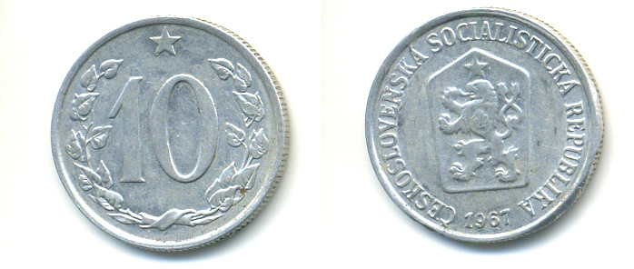 ЧЕХОСЛОВАКИЯ 10 ГЕЛЛЕРОВ 1967 СОЦИАЛИСТИЧЕСКАЯ РЕСПУБЛИКА KM 49.1 алюминий 89-1747