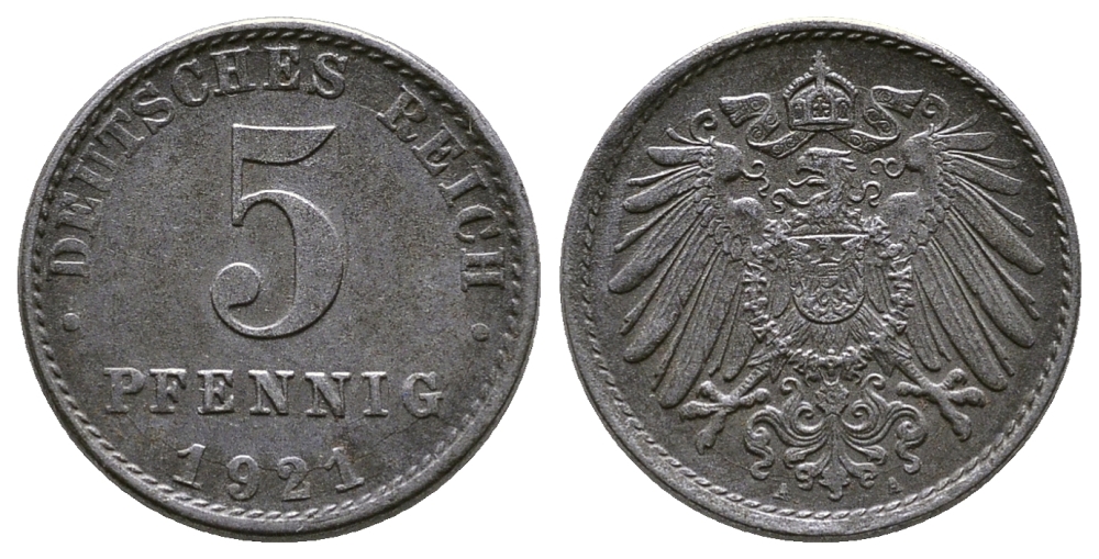 Германия 5 пфеннигов 1921 A KM 19, J. 297, Weege 5 железо 4380-162