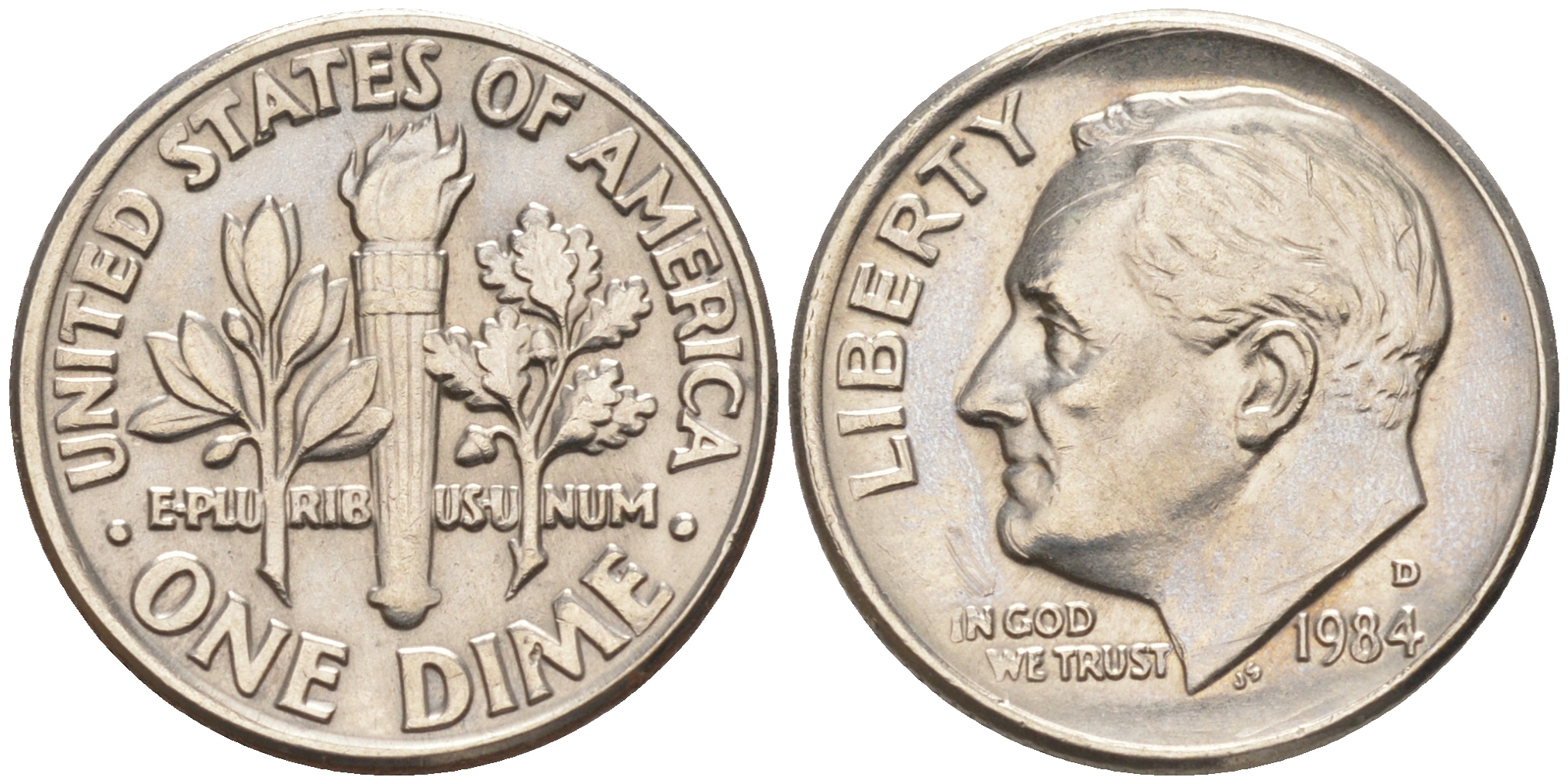 США 10 ЦЕНТОВ = 1 ДАЙМ 1984 D, РУЗВЕЛЬТ KM 195a медь плакированная медно-никелем 188-437