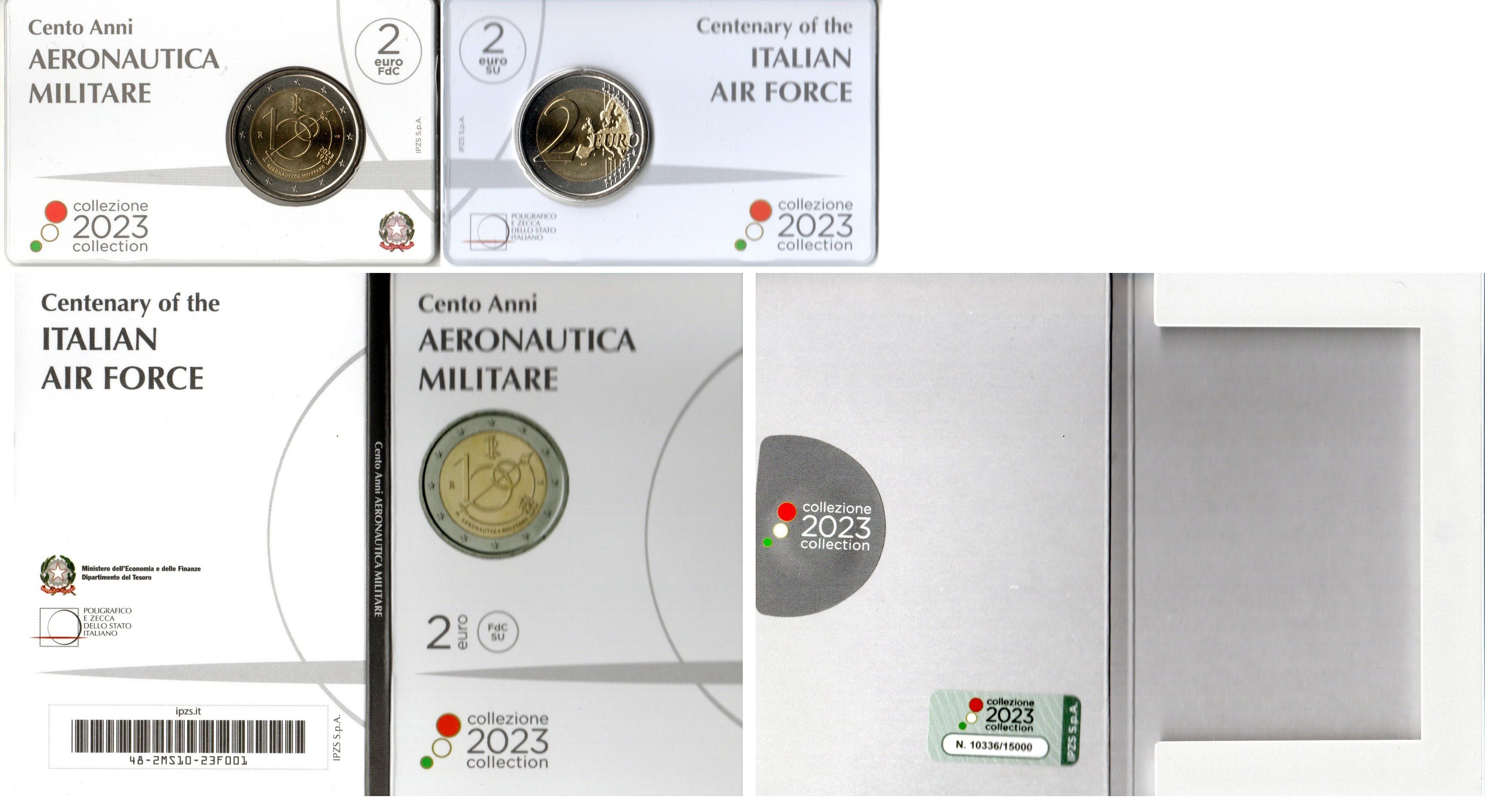 Италия 2 евро 2023 100 лет Военно-воздушным силам, в оригинальном блистере KM 495 биметалл UNC 8-2-01-50