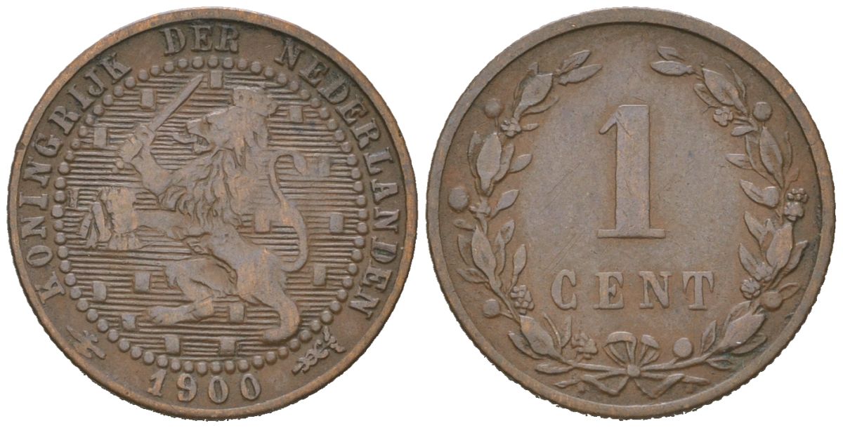 Нидерланды 1 цент 1900 Вильгельмина (1890-1948) KM 107 бронза 4154-726