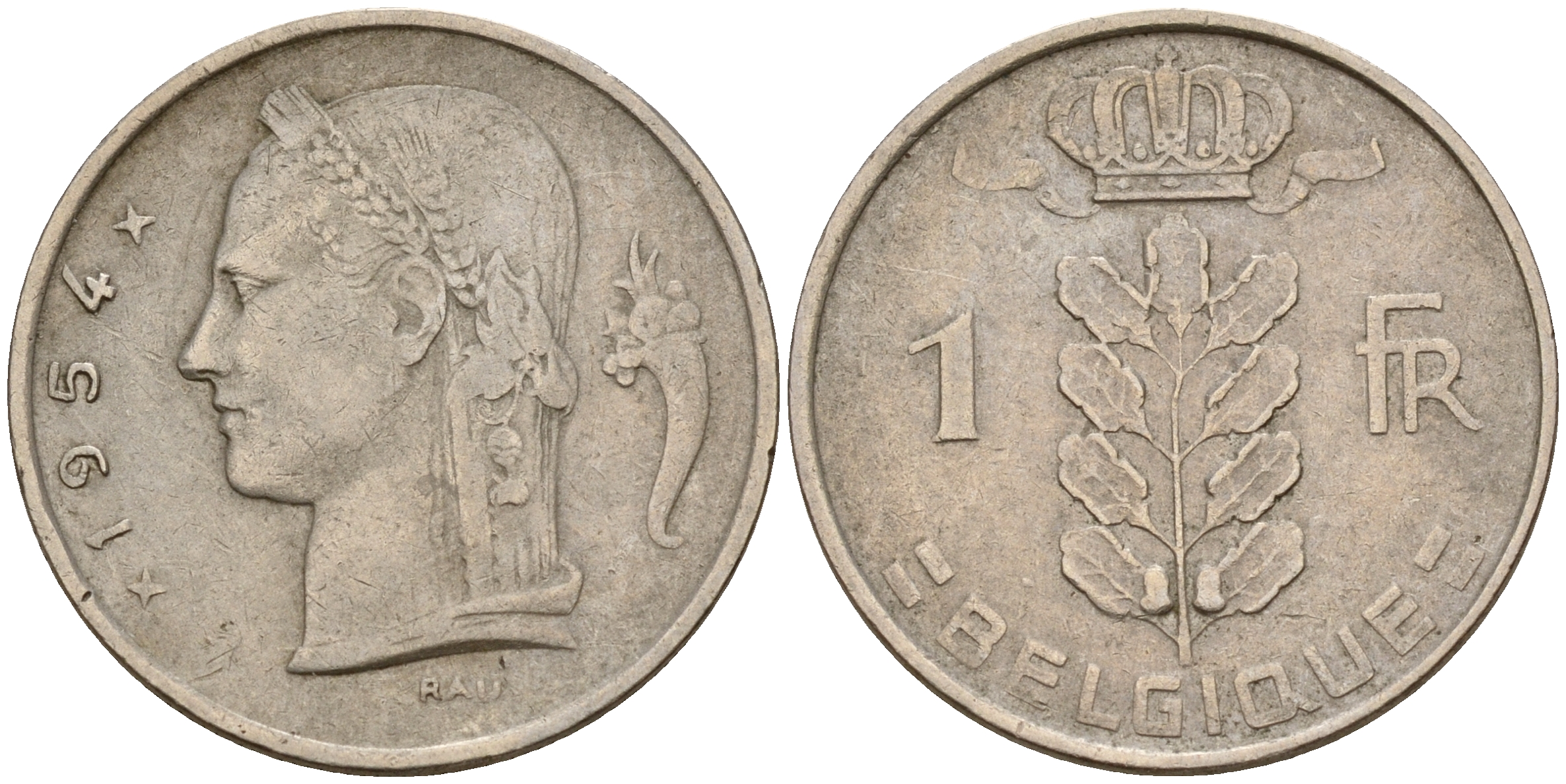 Бельгия 1 франк 1954 Belgique KM 142.1 медно-никель    4161-1226