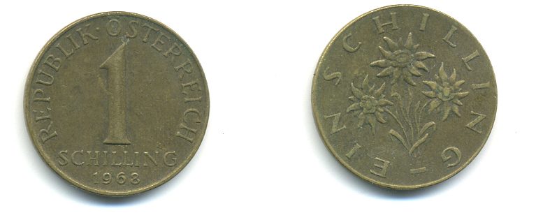 АВСТРИЯ 1 ШИЛЛИНГ 1968 KM 2886 алюминиевая бронза 83-422