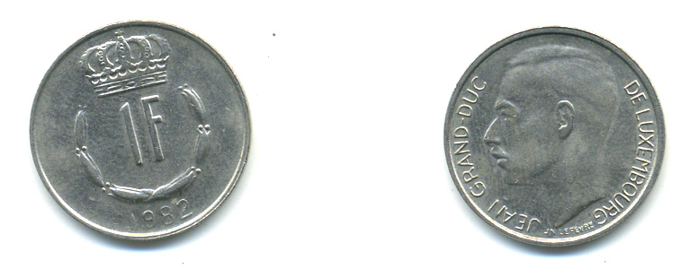 Люксембург 1 франк 1982 Великий герцог Жан (1964-1999) KM 55 медно-никель 86-745