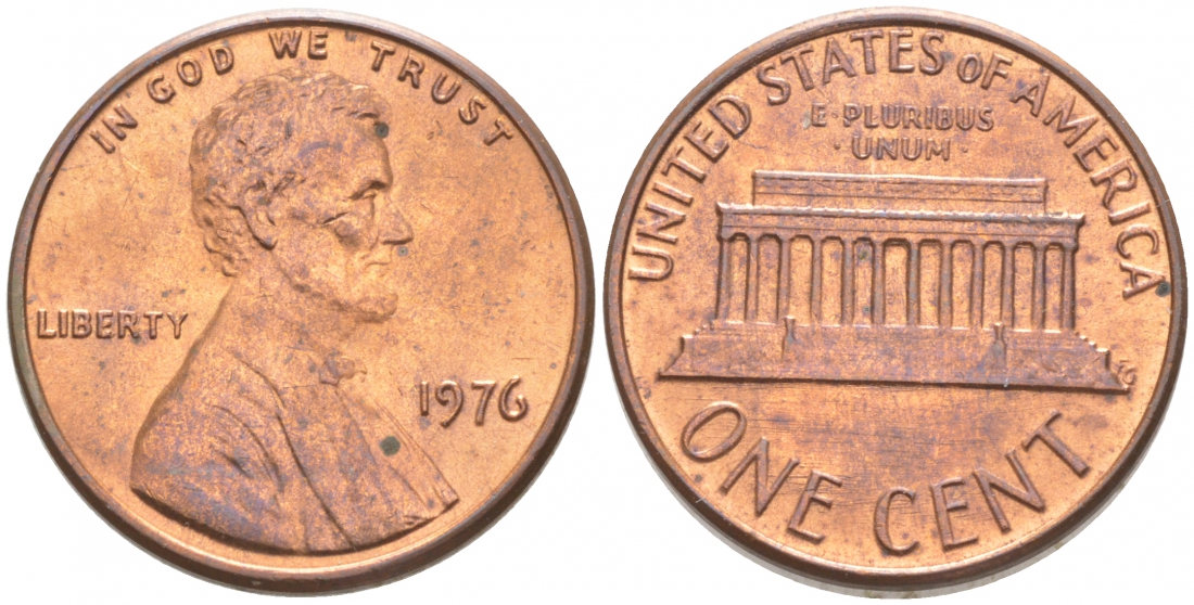 США 1 ЦЕНТ 1976 ЛИНКОЛЬН KM 201 медь цинк UNC 44-933