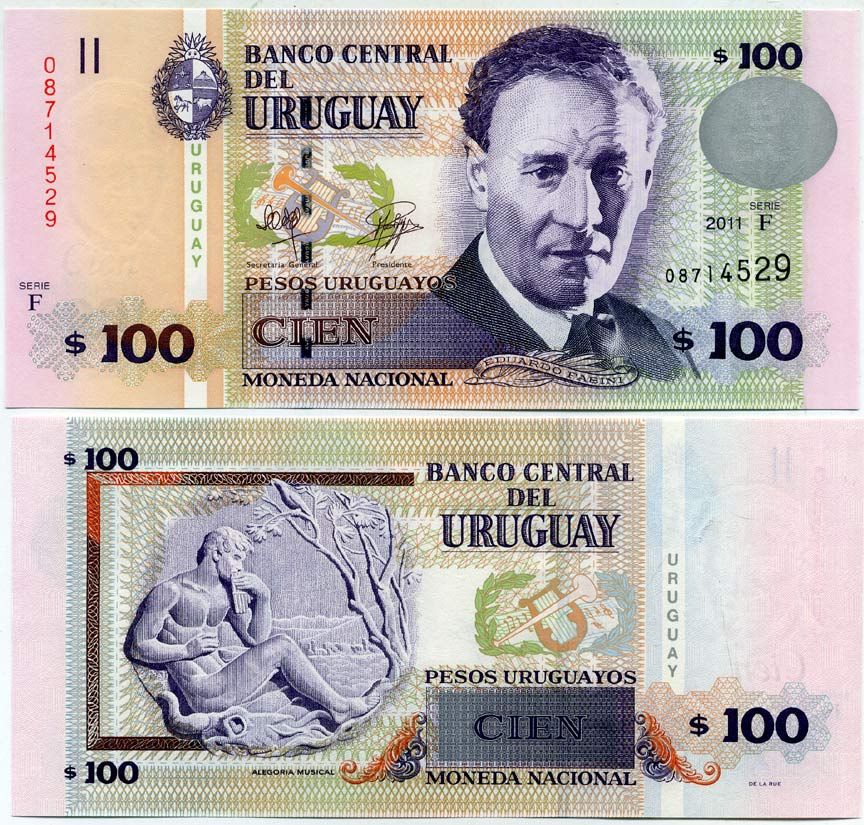 Уругвай 100 песо 2011 Эдуардо Фабини, композитор Pick 88 b бумага UNC (пресс) 447-72-2-2