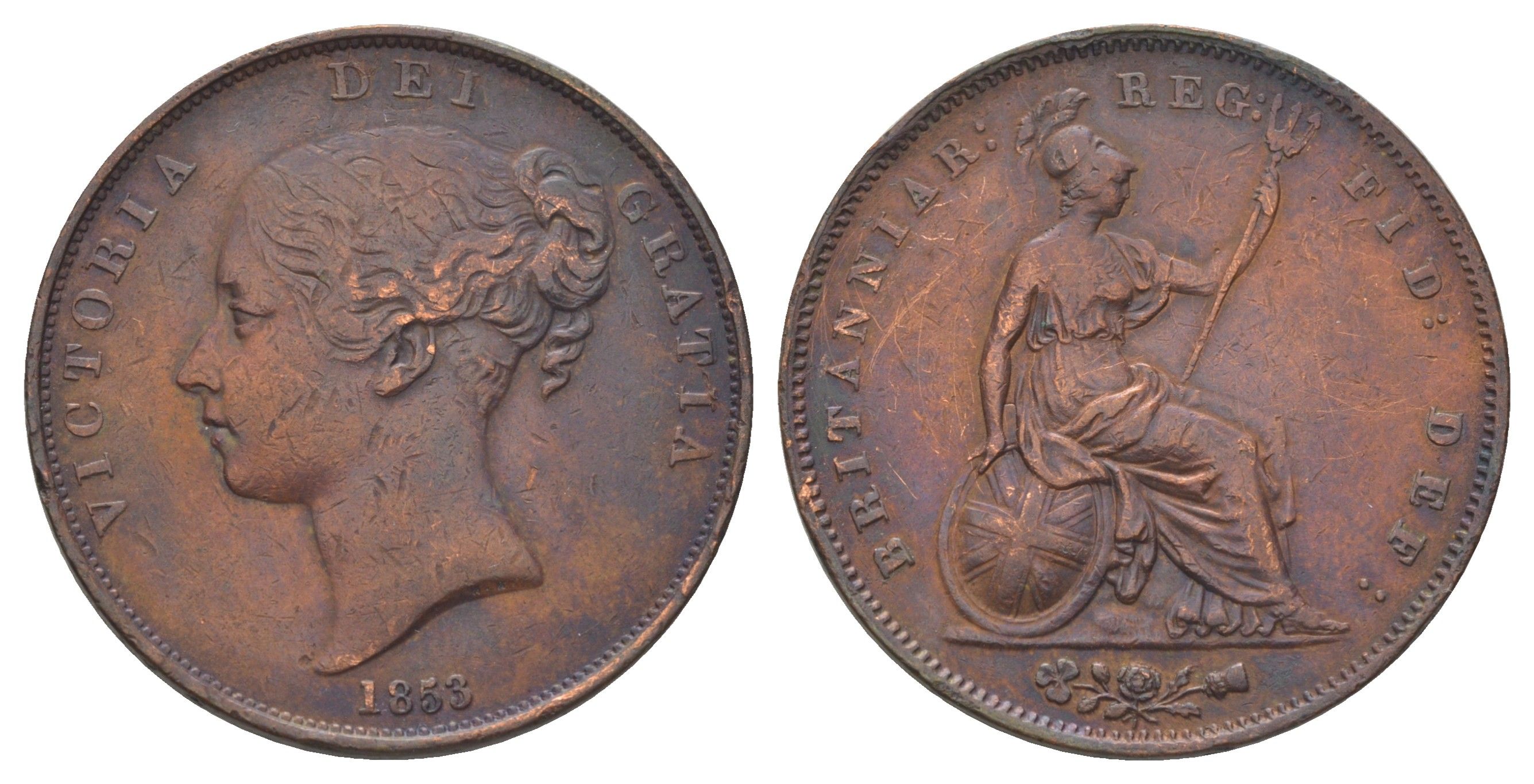 Великобритания 1 пенни 1853 Виктория (1837-1901) KM 739, Spink 3948 медь 3896-1111