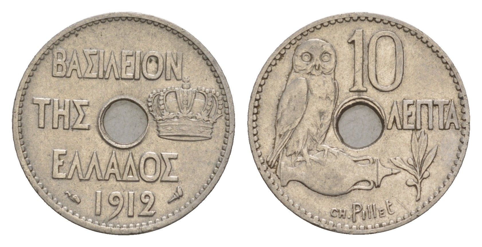 Греция 10 лепт 1912 Георг I (1863-1913), сова KM 63 никель 4655-361
