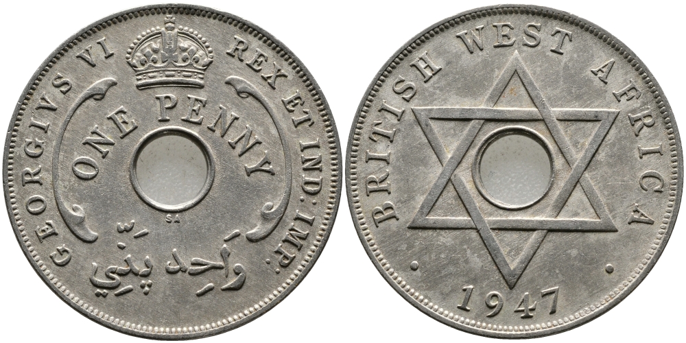 Британская Западная Африка 1 пенни 1947 Георг VI (1937-1952) KM 19 медно-никель 1523-533