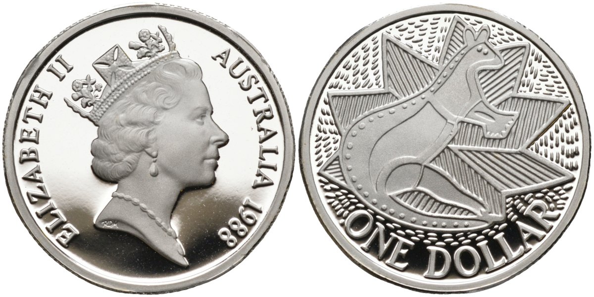 Австралия 1 доллар 1988 кенгуру, искусство аборигенов KM 100 a серебро PROOF 02-070-21