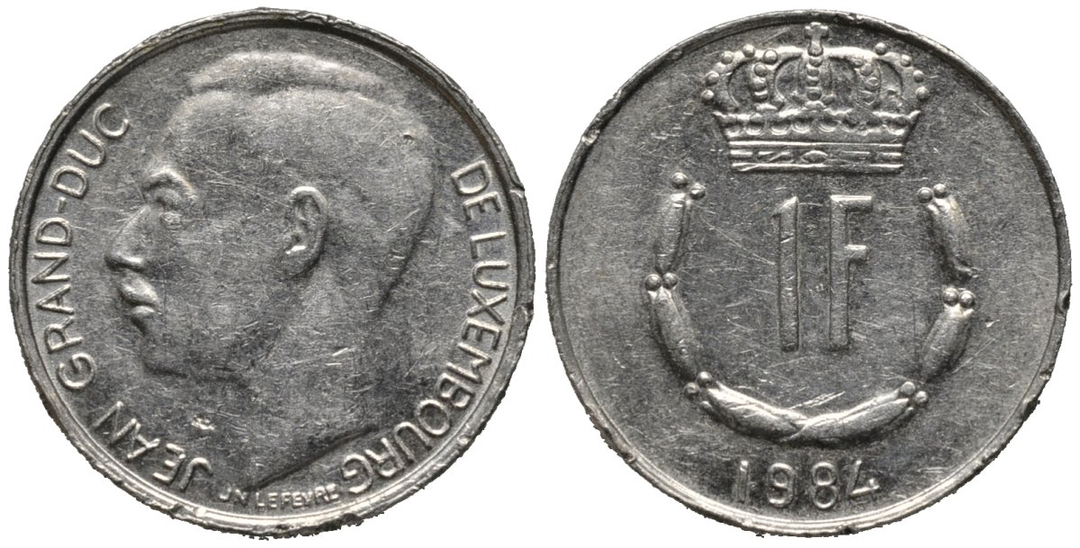 Люксембург 1 франк 1984 герцог Жан (1964-1999) KM 55 медно-никель 4577-1126