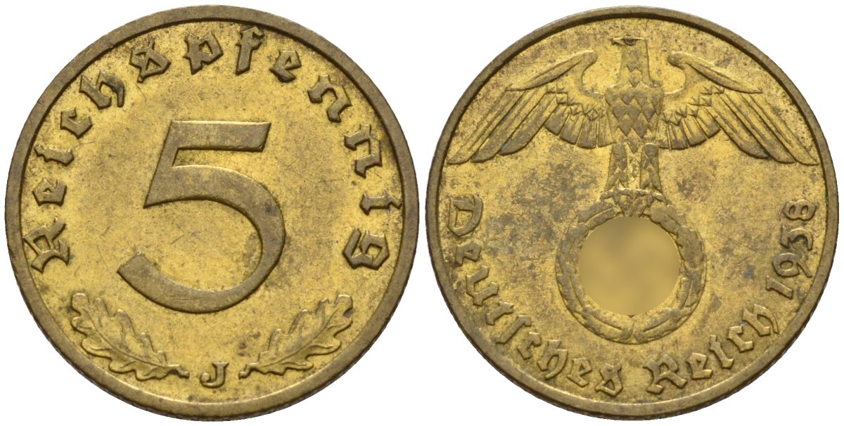 Германия 5 рейхспфеннигов 1938 J KM 91, J. 363 алюминиевая бронза 4151-864