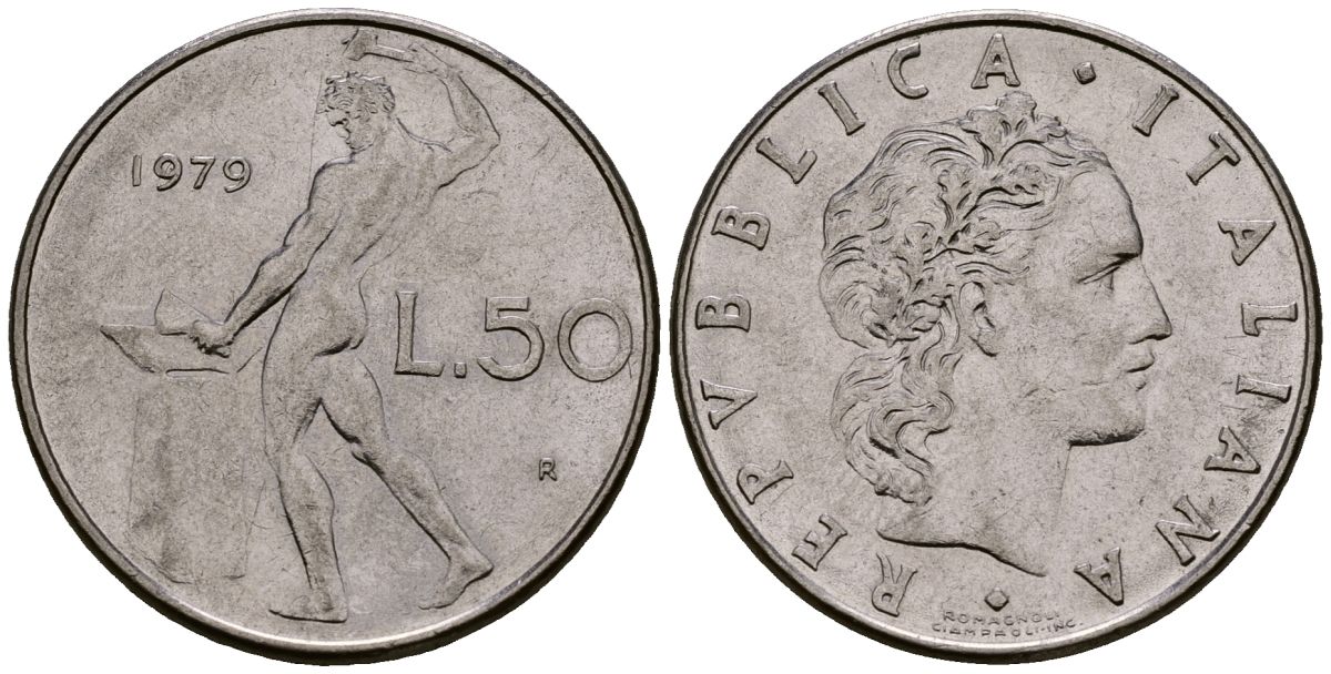 Италия 50 лир 1979 KM 95.1 нержавеющая сталь 4176-251