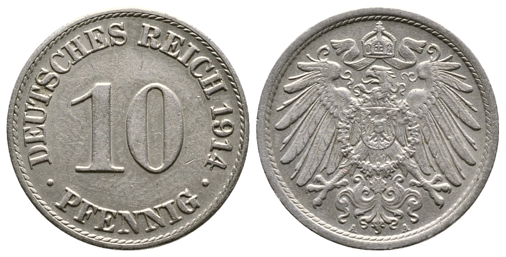 Германия 10 пфеннигов 1914 A KM 12, J. 13 медно-никель 4364-3016