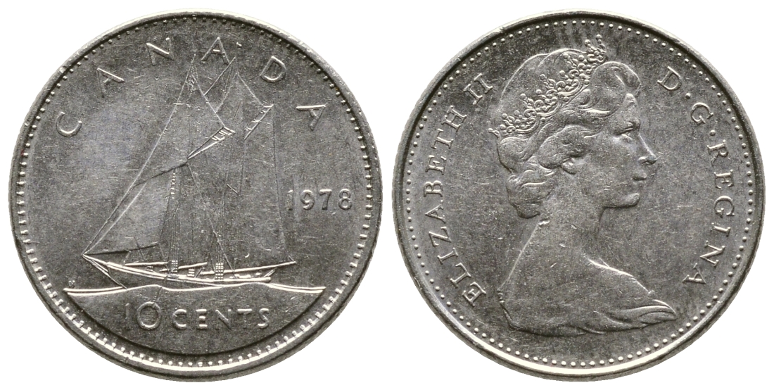 КАНАДА 10 ЦЕНТОВ 1978 ПАРУСНИК, ЕЛИЗАВЕТА II KM 77.1 никель 179-1064