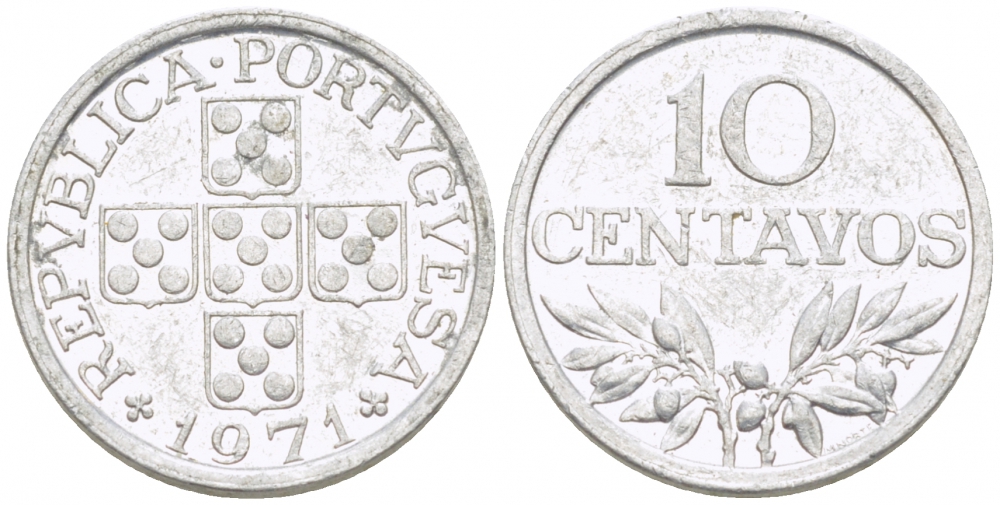 ПОРТУГАЛИЯ 10 СЕНТАВО 1971 KM 594 алюминий 3718-243