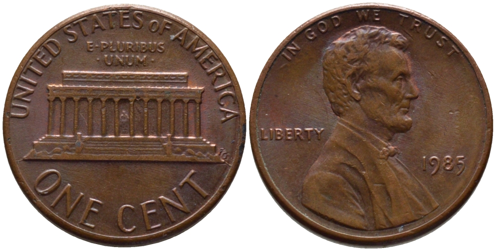 США 1 ЦЕНТ 1985 ЛИНКОЛЬН KM 201b цинк плакированный медью 66-1029