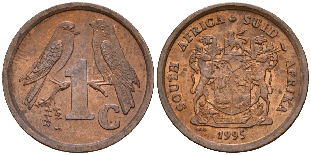 ЮАР 1 цент 1995 KM 132 сталь плакированная медью 4174-843