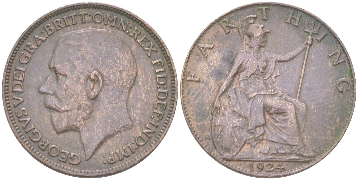 Великобритания 1 фартинг 1924 Георг V (1910-1936) KM 808.2, Spink 4060 бронза 4613-459