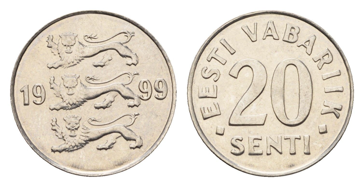 Эстония 20 сентов 1999 KM 23a сталь плакированная никелем UNC 4689-725