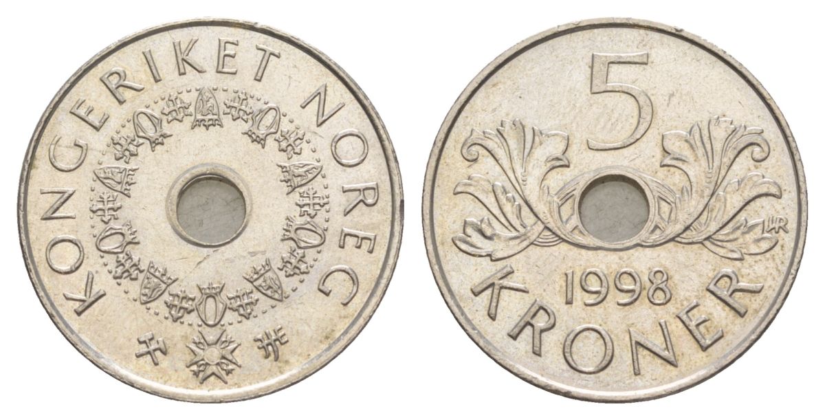 Норвегия 5 крон 1998 Улаф V (1957-1991) KM 463 медно-никель UNC 4635-746