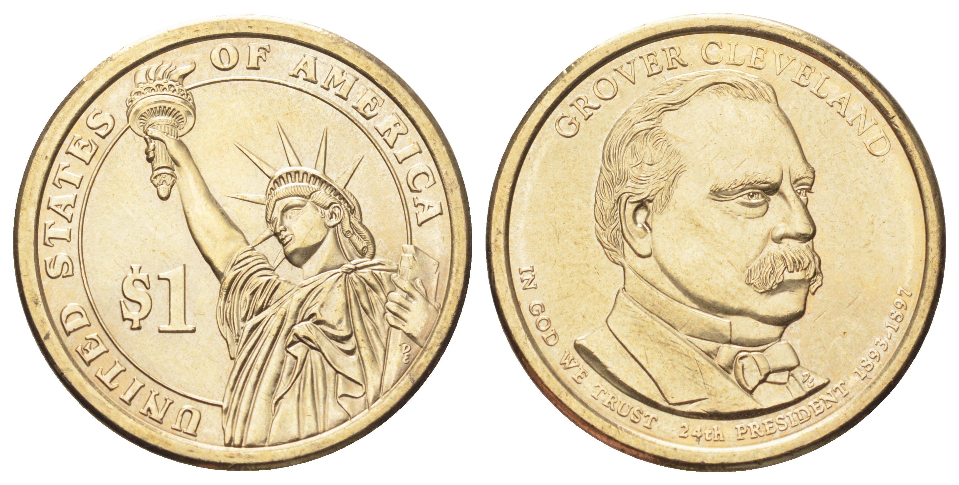 США 1 доллар 2012 Президент США - Гровер Кливленд (1893–1897) KM 527 медь с марганцево-латунным покрытием UNC 4699-932