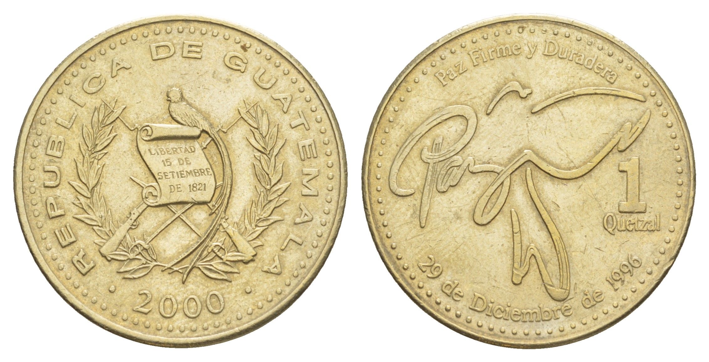 Гватемала 1 кетсаль 2000 KM 284 никель латунь 4642-833