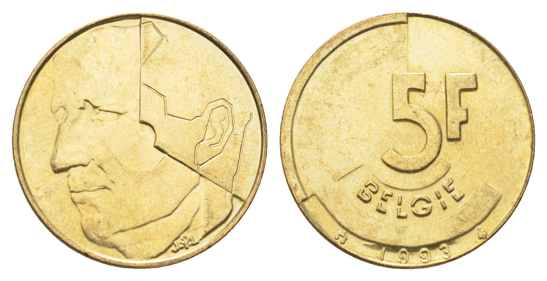Бельгия 5 франков 1993 Belgie, Бодуэн I (1951-1993) KM 164 медь алюминий никель UNC 4706-342