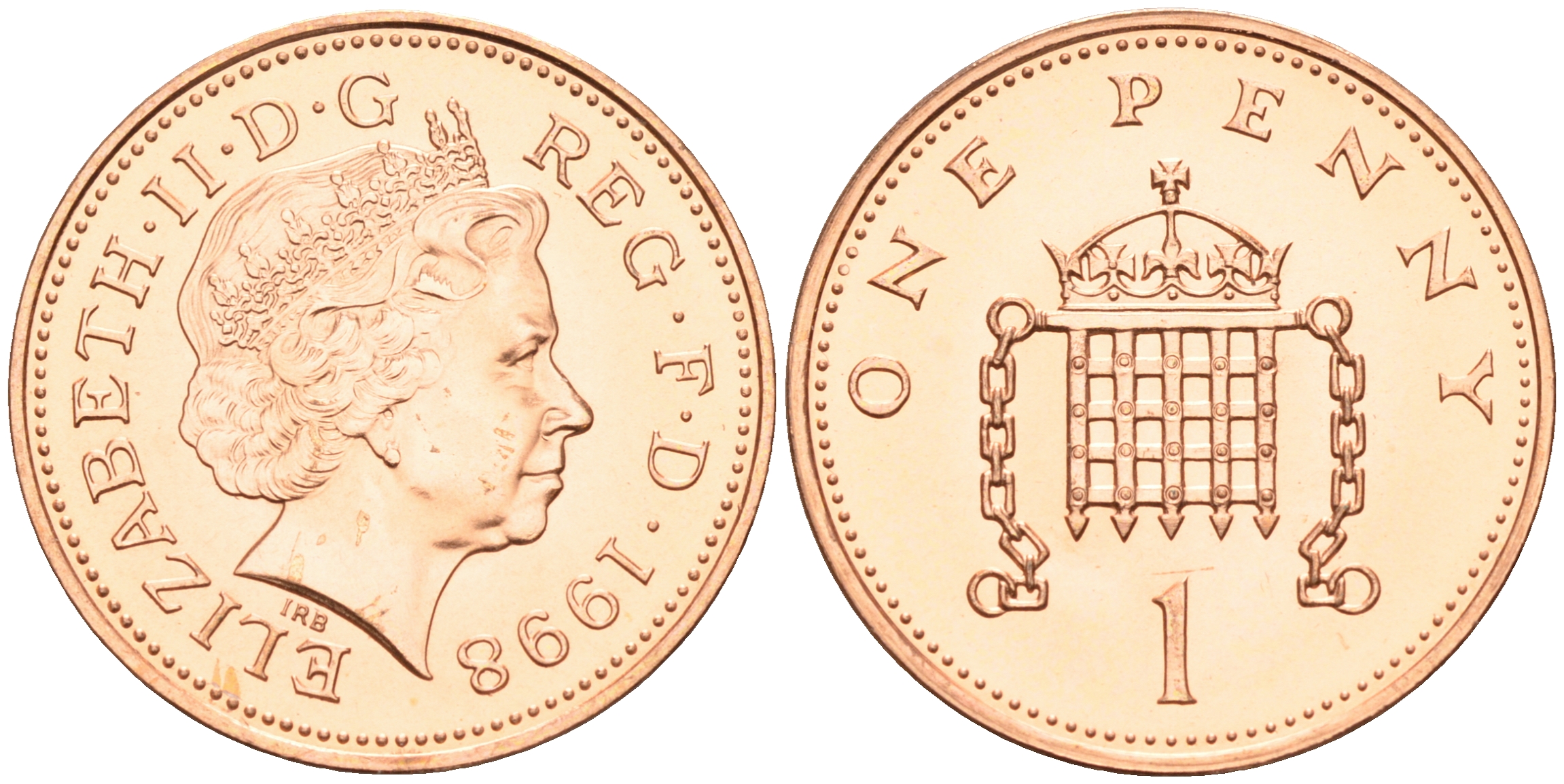 Великобритания 1 пенни 1998 Елизавета II (1952-2022) KM 986, Spink 4710 (B5) сталь плакированная медью UNC 4588-553