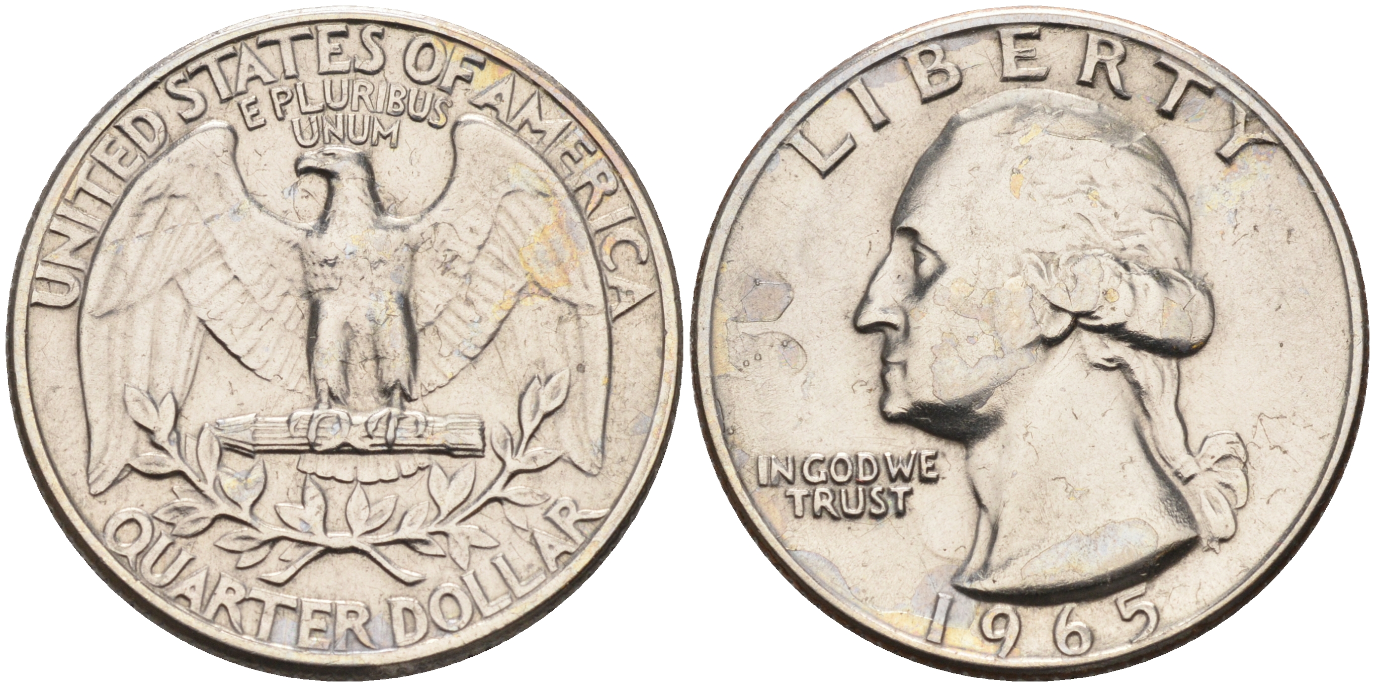 США 25 центов (квотер) 1965 Вашингтон KM 164а медь плакированная медно-никелем    4595-716