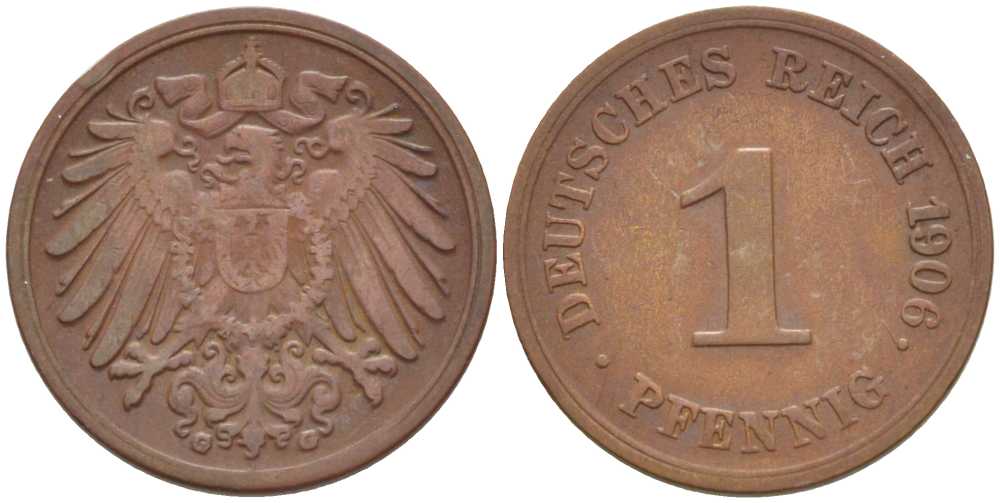 ГЕРМАНИЯ 1 ПФЕННИГ 1906 G KM 10, J. 10, Weege 2 медь 211-338