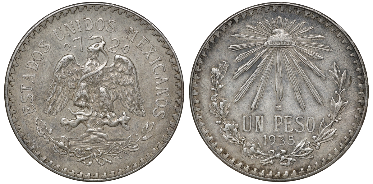 Мексика 1 песо 1935 редкий год KM 455 серебро 4179-315