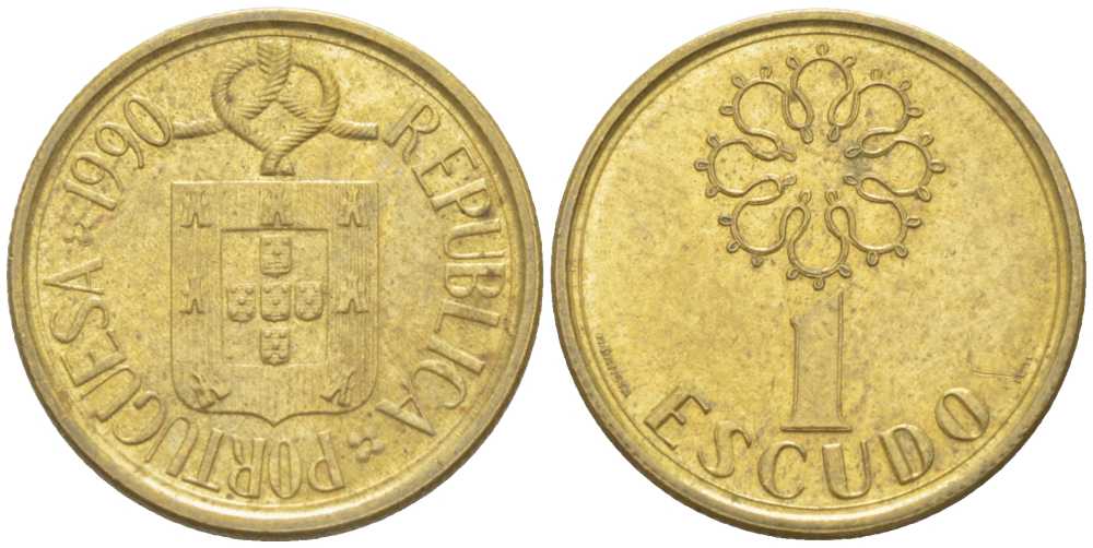 ПОРТУГАЛИЯ 1 ЭСКУДО 1990 KM 632 никель латунь 214-137