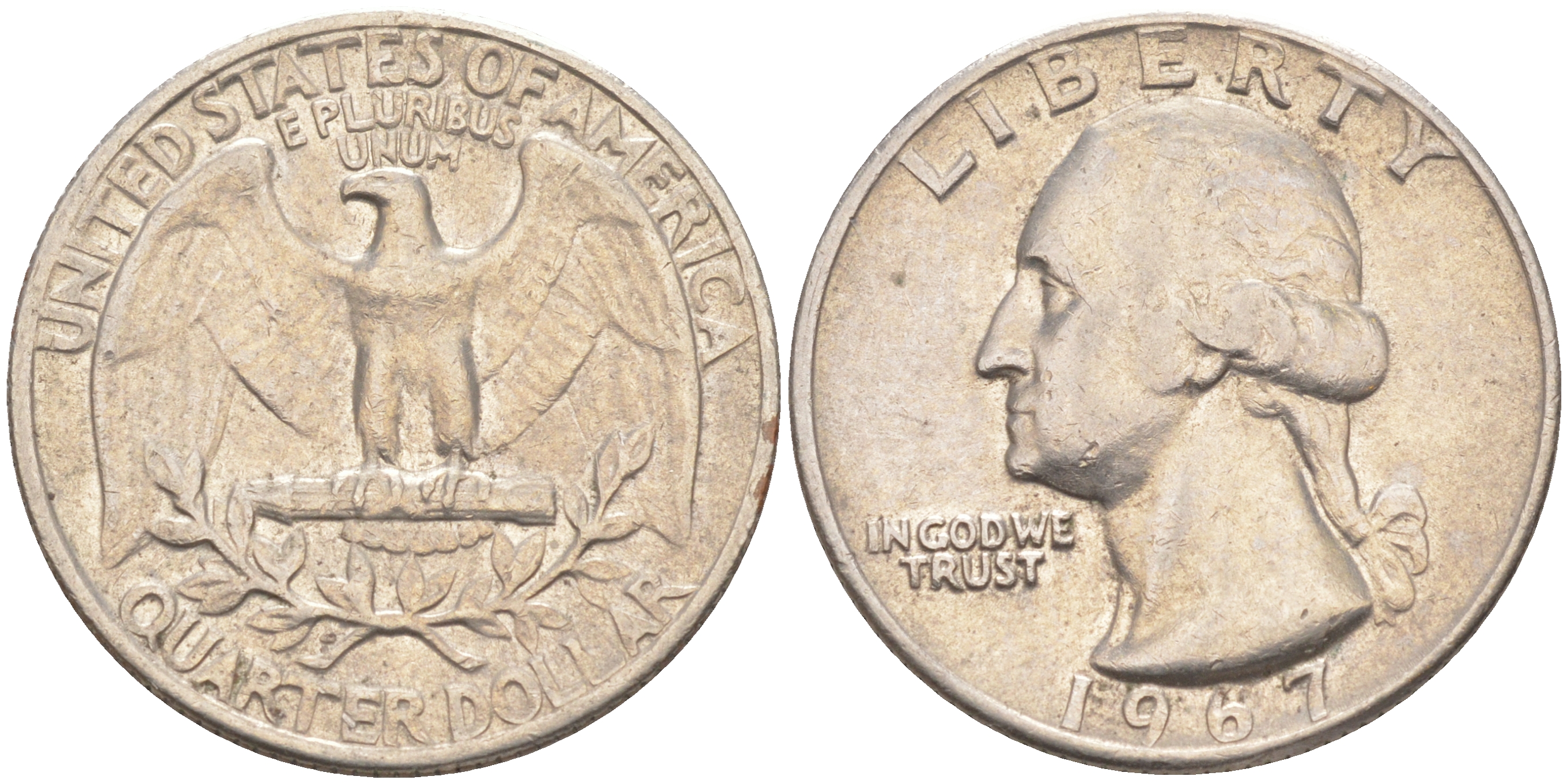 США 25 центов (квотер) 1967 Вашингтон KM 164a медь плакированная медно-никелем 83-1333